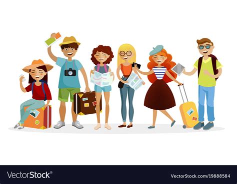 Group of tourists cartoon characters flat Vector Image