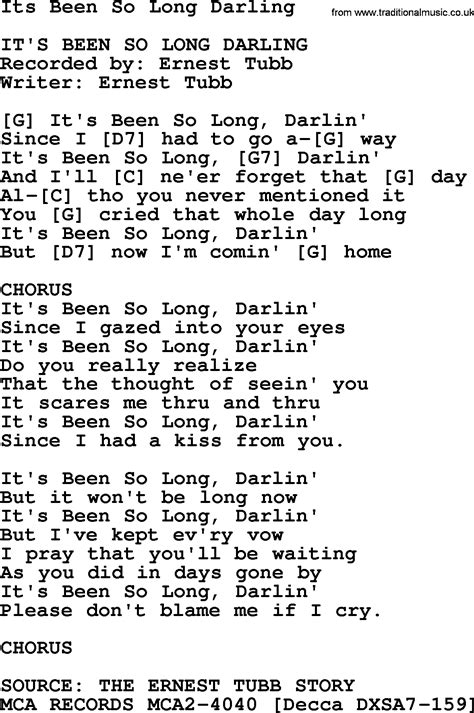 Its Been So Long Darling - Bluegrass lyrics with chords