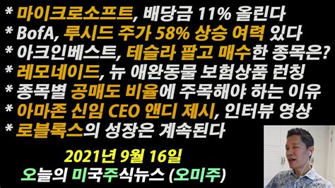 오늘의 미국주식뉴스 마이크로소프트 배당금 11 올린다 캐시우드 테슬라 팔고 매수한 종목은 루시드 58 상승 가능