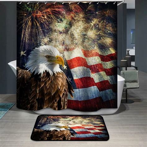 Order Bald Eagle American Flag Fireworks Shower Curtain From