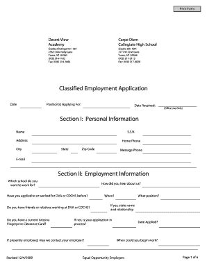 Fillable Online Classified Employment Application Section I Fax Email