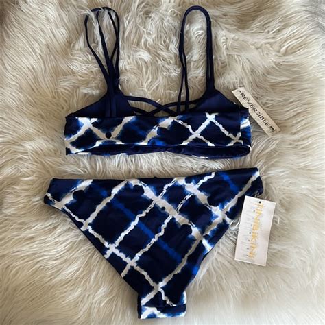 TiniBikini Swim Tinibikini Navy Blue White Reversible Bikini Poshmark