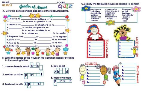 Grammar Worksheets Grade 3 Gender Of Nouns