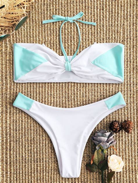 Two Tone Padded Bandeau Bikini Set [49 Off] Rosegal