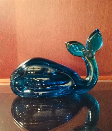 Vintage Viking Glass Co Ocean Life Whale Cobalt Blue Etsy Viking