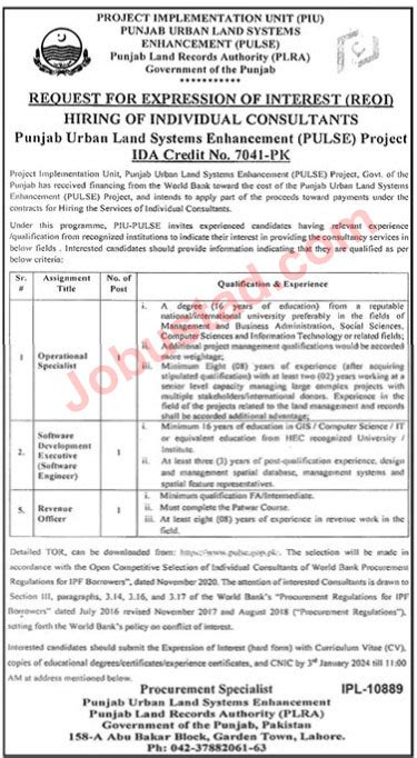 Latest Punjab Land Record Authority Jobs In Lahore December