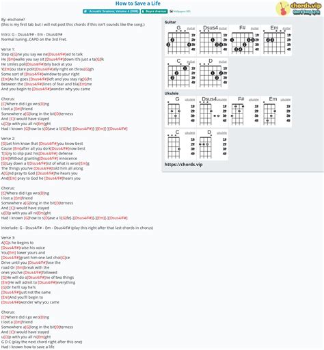 Chord: How to Save a Life - Boyce Avenue - tab, song lyric, sheet ...