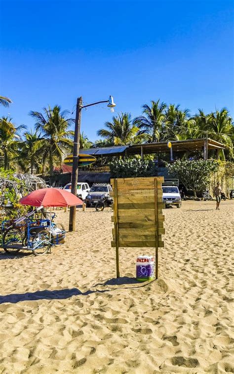 Sun Beach Sand People Surfer Waves Palms Puerto Escondido Mexico