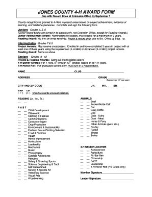 Fillable Online Extension Iastate JONES COUNTY 4 H AWARD FORM