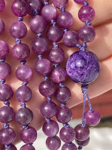 Ruby Mala With Charoite Guru Bead Ruby Corundum Mala Ruby Etsy