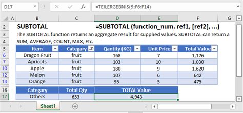 Subtotal Function In Excel Get Summary Statistics For Data