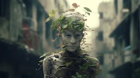 Premium Photo | Fantasy of human and plant hybrid background eco wallpaper