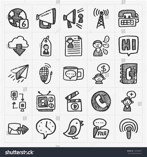 Doodle Communication Icons Set Stock Vector Royalty Free 194248877