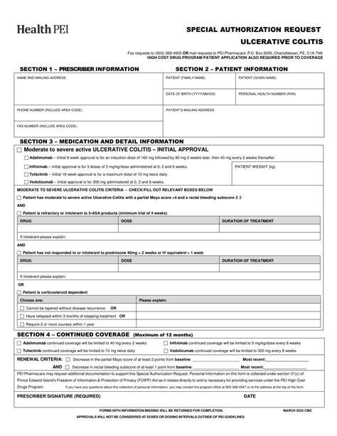 Prince Edward Island Canada Ulcerative Colitis Special Authorization