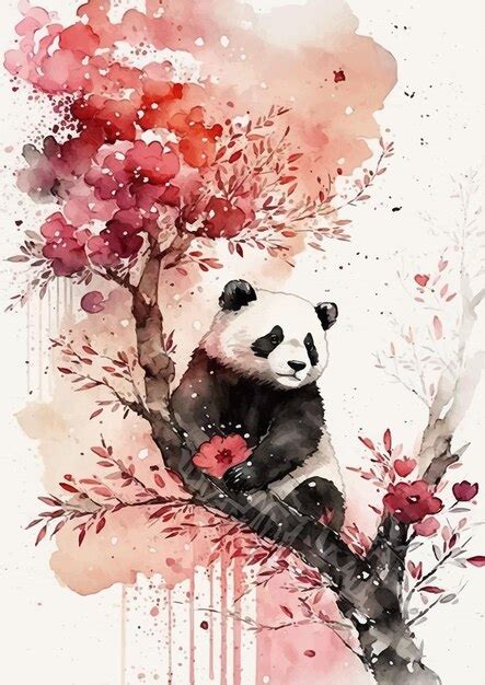 Família panda em aquarela vector design Vetor Premium