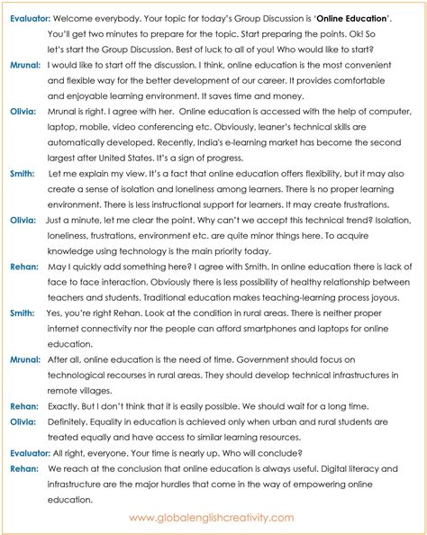 Group Discussion Advantages Types Skills Examples Global ENGLISH