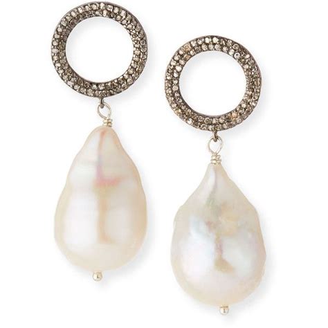 Margo Morrison Baroque Pearl Drop Earrings With Diamonds Drop