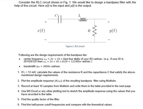 Solved Consider The Rlc Circuit Shown In Fig 1 We Would