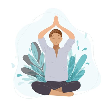 Woman Meditating In Nature And Leaves Concept Illustration For Yoga