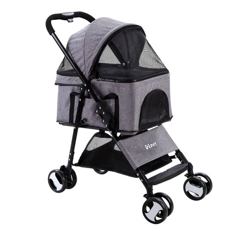 Pet Stroller Dog Carrier Foldable Pram 3 In 1 Middle Size Grey