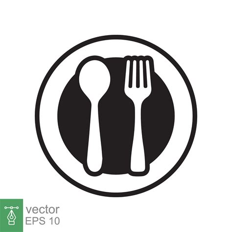 Spoon And Fork On A Plate Icon Simple Flat Style Kitchen Utensil