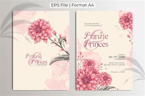 Premium Vector | Beautiful watercolor pink dahlia flower wedding invitation