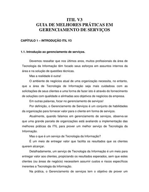 Pdf Itil V3 Guia De Melhores PrÁticas Em V3 Guia De Melhores PrÁticas Em Gerenciamento De