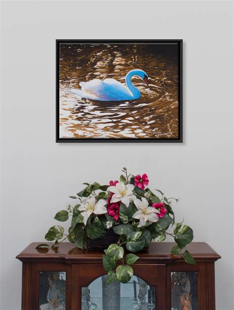 Blue Swan Painting Bird Art Realistic Wildlife Peaceful Wall Art