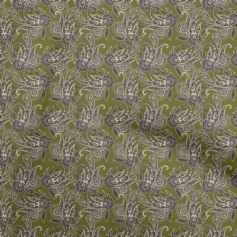 OneOone Silk Tabby Dark Olive Green Fabric Asian Paisley Diy Clothing