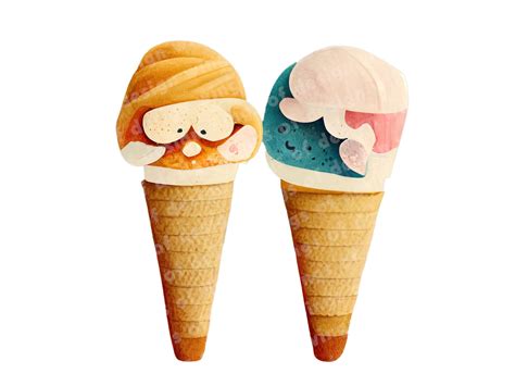 Funny Face Ice Cream Cone Clipart Illustration Downloadable - Etsy