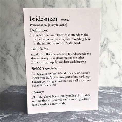 Funny Bridesman Male Bridesmaid Definitions A5 Card By The New Witty Male Bridesmaid