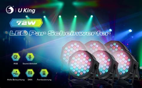 UKing 4 PCS Par LED DMX 72W RGB 36 LED Lumière de Scène 7 Modes avec