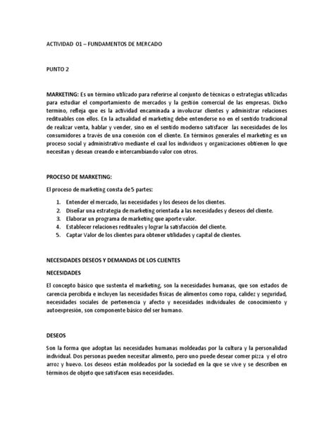 Actividad 1 Fundamentos De Mercado Punto 2 Pdf Marketing Mercado