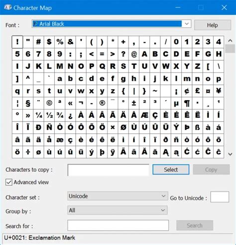 Windows 1.0 Character Map Symbols