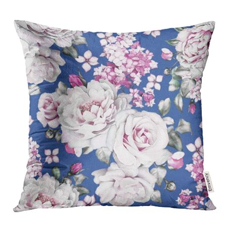 Arhome Flowers And Leaves On Navy Blue Watercolor Floral Pattern Rose Peonies Pillow Case Pillow