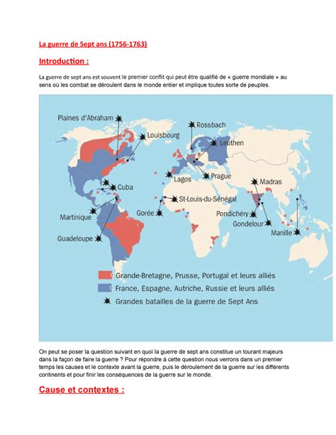 Fiche D Oral La Guerre De Sept Ans 1756 1763 La Guerre De Sept Ans