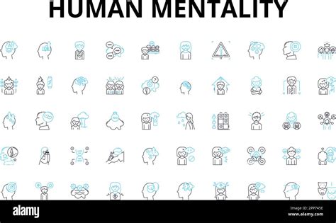 Human mentality linear icons set. Capacity, Perception, Emotion, Intelligence, Instinct ...