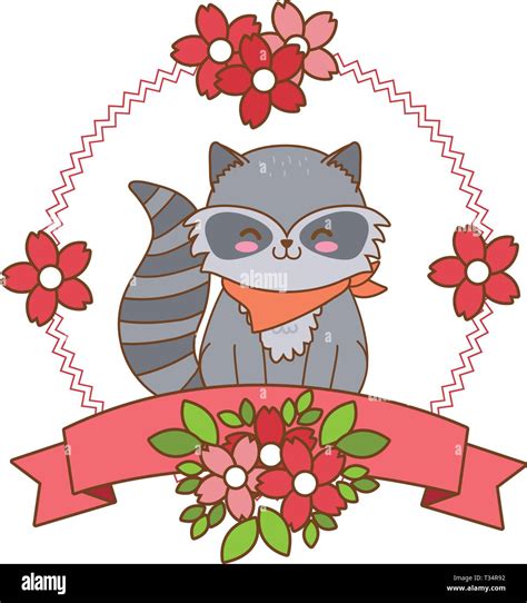 Cute Little Animal Raccoon Ribbon Banner Cartoon Vector Illustration