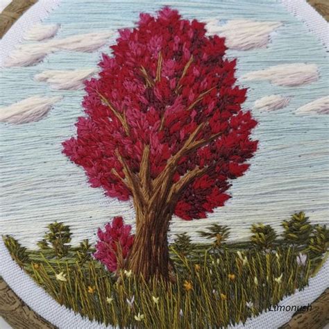 Autumn Tree Embroidery Hoop Art Landscape Embroidery Etsy India