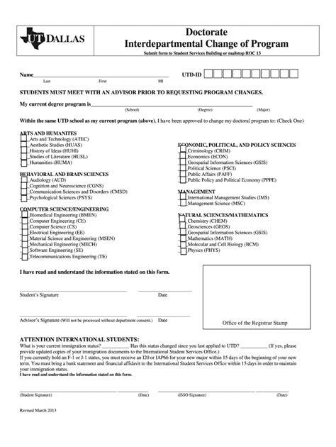 Fillable Online Utdallas Doctoral Change Of Program Form Fax Email