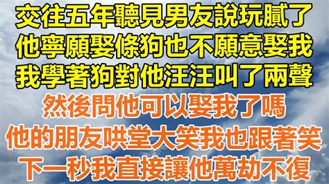 （完結爽文）交往五年聽見男友說玩膩了，他寧願娶條狗也不願意娶我，我學著狗對他汪汪叫了兩聲，然後問他可以娶我了嗎？他的朋友哄堂大笑我也跟著笑，下一秒我直接讓他萬劫不復！情感幸福出軌家產