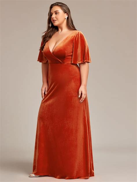 Ever Pretty Womens Retro V Neck Wrap Velvet Maxi Dress Plus Size Formal Dress 00861burnt