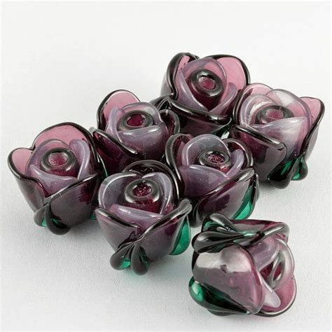 Lampwork Glass Rose Bud Bead Purple Lilac Handmade Bead Glass Flower