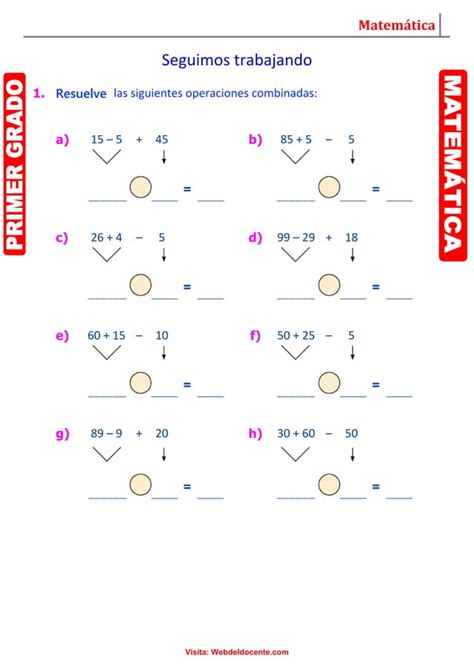 Operaciones Combinadas De Suma Y Resta Para Primer Grado De Primaria Doc