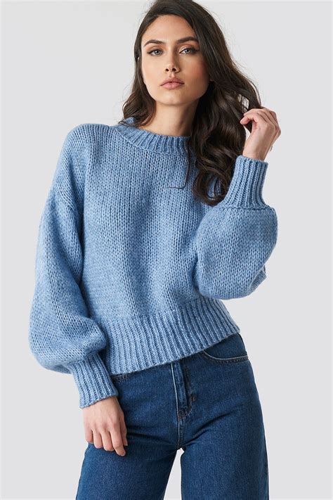 Wide Rib Short Knitted Sweater Blue Na Kd