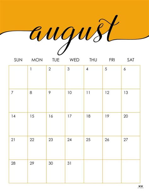 Month Calendar Aug 2022