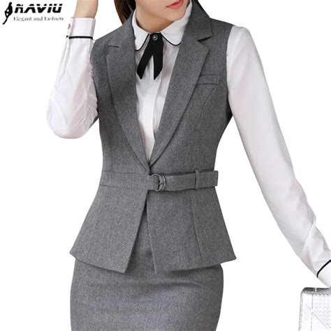 Spring Summer Women Vest Skirt Suits Work Wear Set Business Formal Slim