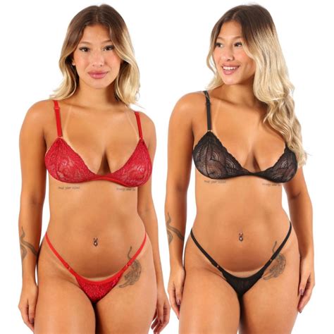 Kit 2 Lingerie Sexy Conjunto Renda Mel Sensual Transparente Feminino