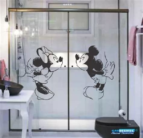 Adhesivo decorativo de Minnie y Mickey para caja de baño y cristal