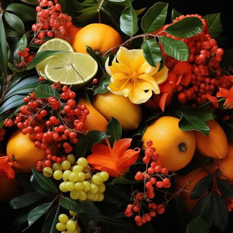 Premium Photo | A bouquet of fruit and flowers